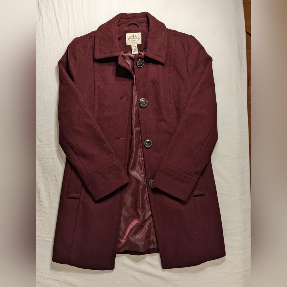 St John's Bay Burgundy Wool Blend Coat